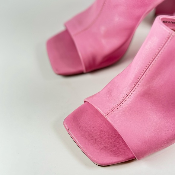 Steve Madden Lexia Leather Slip On Squared Open Toe Chunky Heeled Sandal Size 9 - Picture 4 of 7